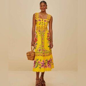Farm Rio: Yellow Summer Fruit ScarfLenzing™ Midi Dress